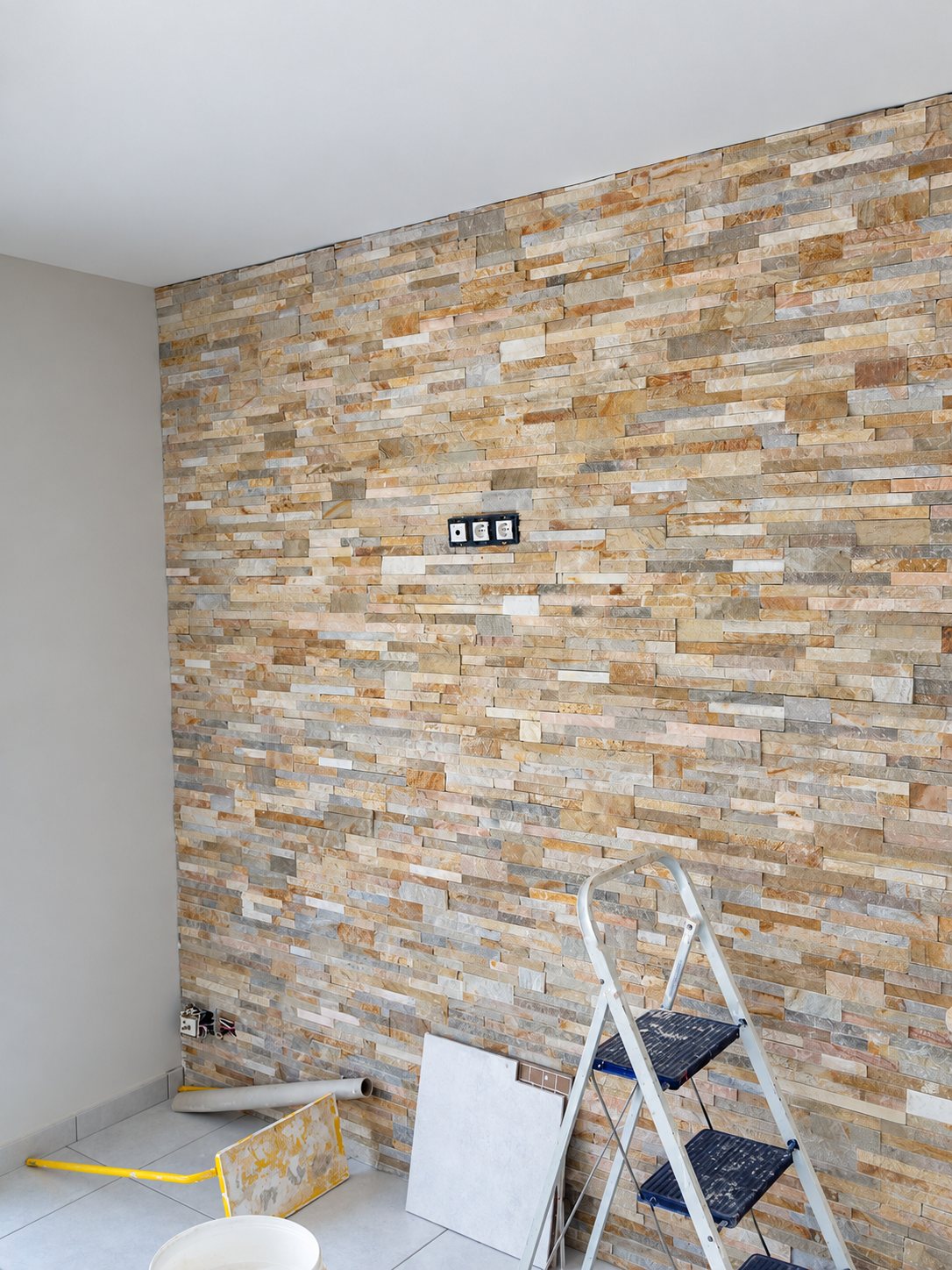 Mur intérieur habillé de parement en pierre naturelle