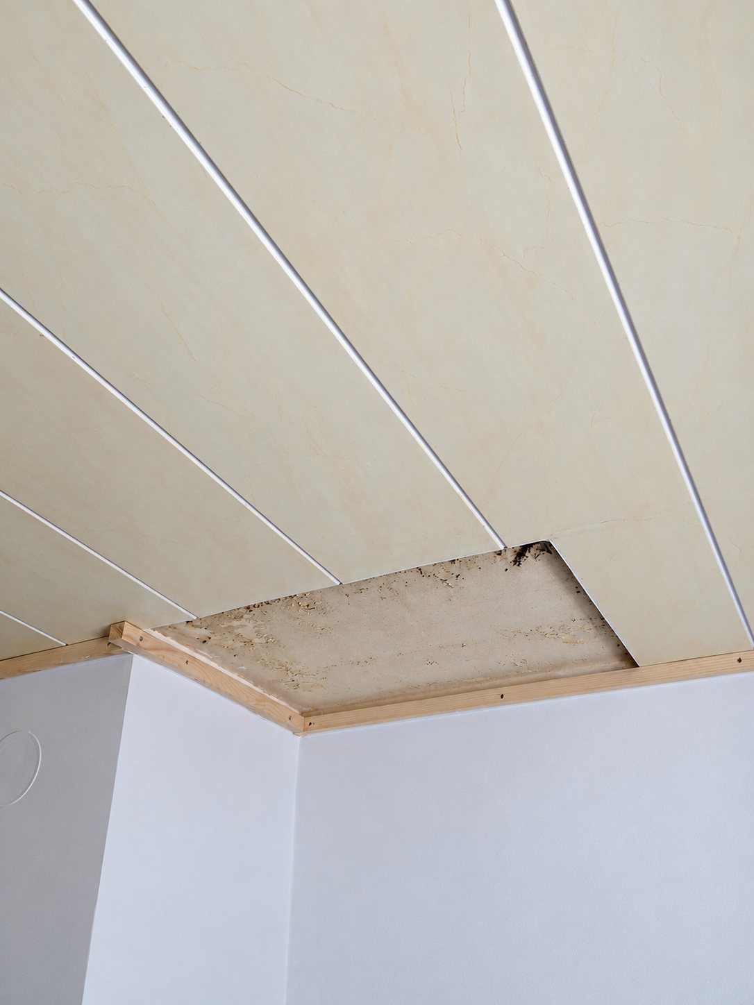 Plafond en lambris PVC dont une section est ouverte